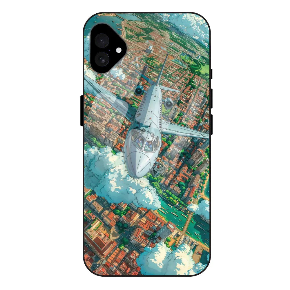 Flying Over City - Glossy Metal Silicone Case For Apple iPhone 16