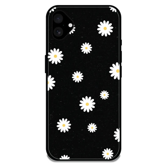 'White And Black Flower - Glossy Metal Silicone Case For Apple iPhone 16