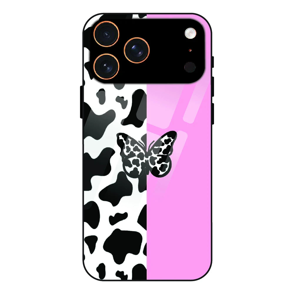 Cow Print Butterfly - Glass Case For Apple iPhone 17 Pro