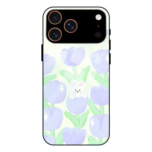 Cute Bunny Tulip - Glass Case For Apple iPhone 17 Pro