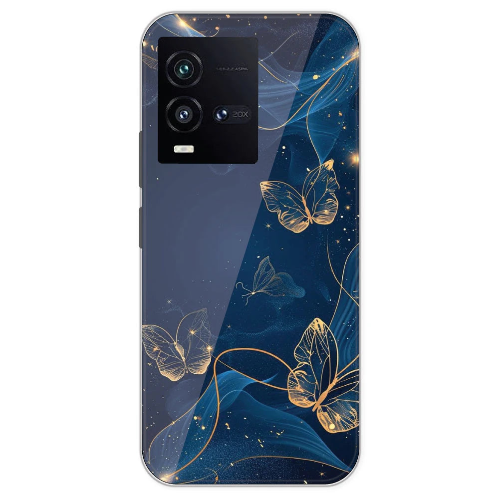 Blue With Gold Butterflies - Printed Silicone Case For IQOO 10