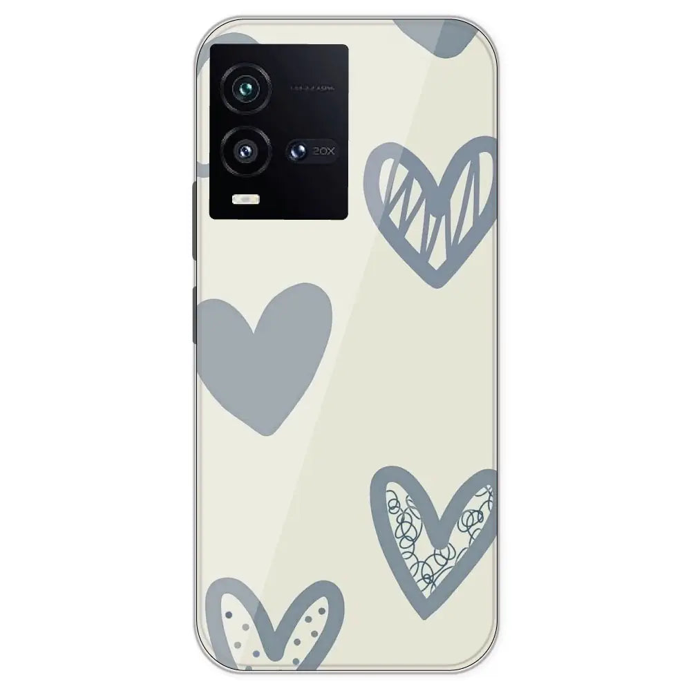 Light Blue Hearts - Printed Silicone Case For IQOO 10