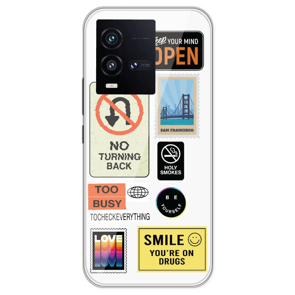 Retro Labels - Clear Printed Silicone Case For IQOO 10