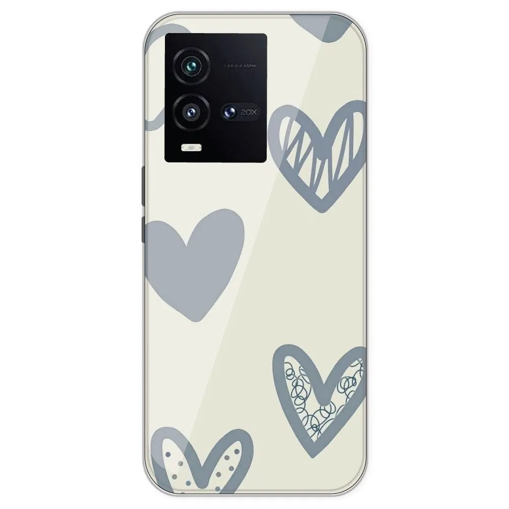 Light Blue Hearts - Printed Silicone Case For IQOO 10
