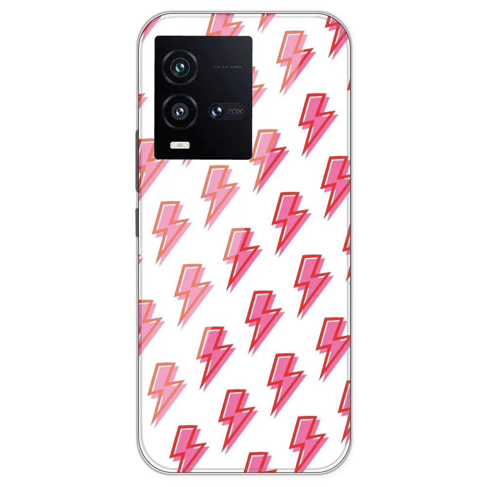 Pink Lightning Bolts - Clear Printed Silicone Case For IQOO 10