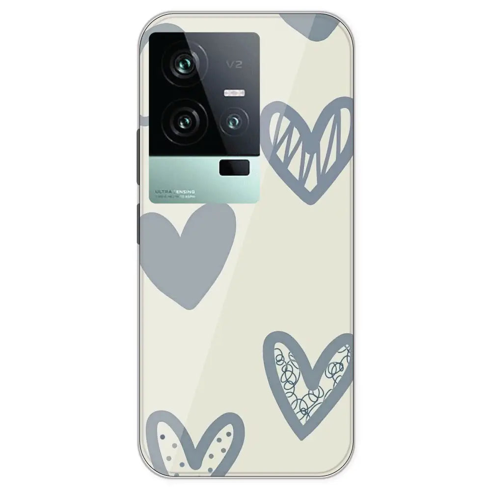 Light Blue Hearts - Printed Silicone Case For IQOO 11