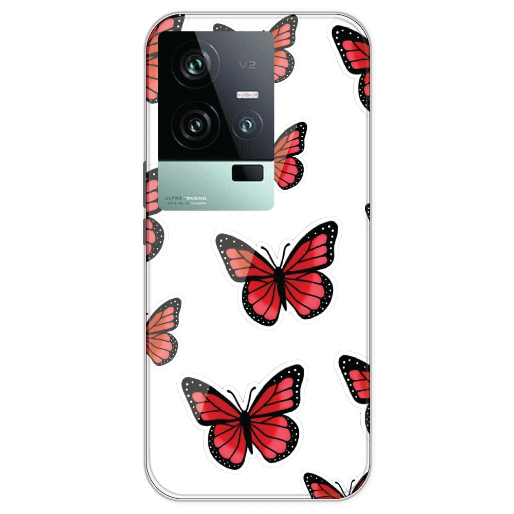 Red Butterfly - Clear Printed Silicone Case For IQOO 11