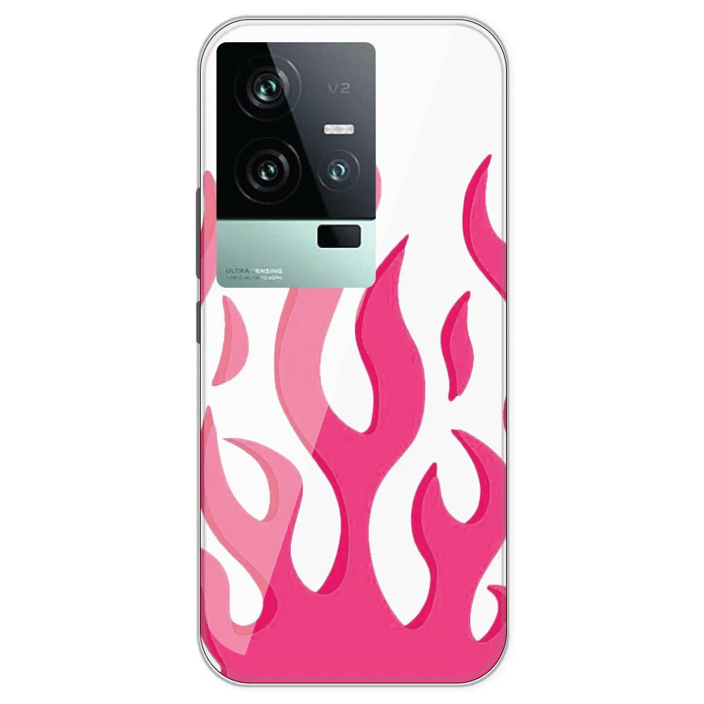 Pink Flames - Clear Printed Silicone Case For iQOO 11