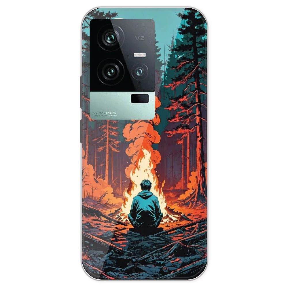 Boy With Camp Fire - Printed Silicone Case For IQOO 11