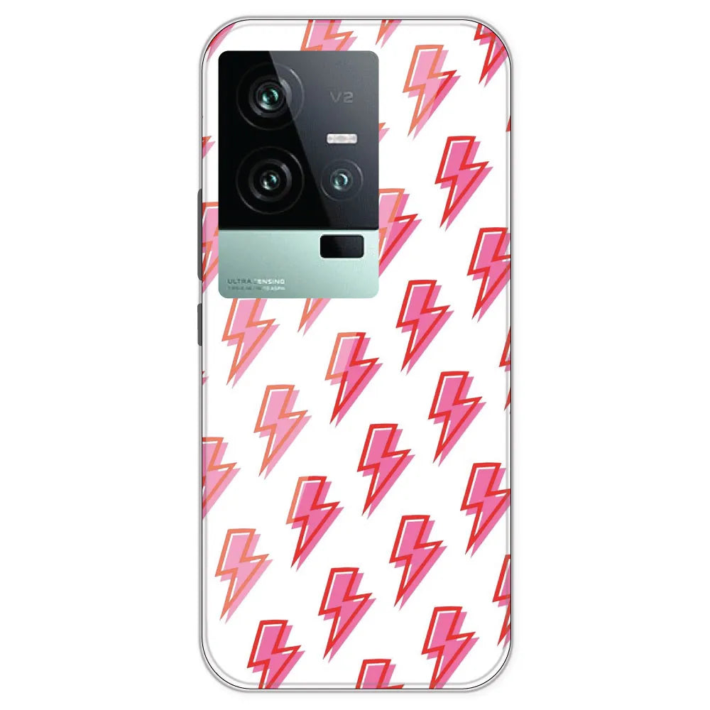 Pink Lightning Bolts - Clear Printed Silicone Case For IQOO 11