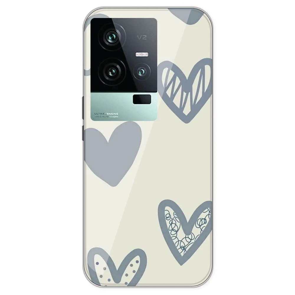 Light Blue Hearts - Printed Silicone Case For IQOO 11