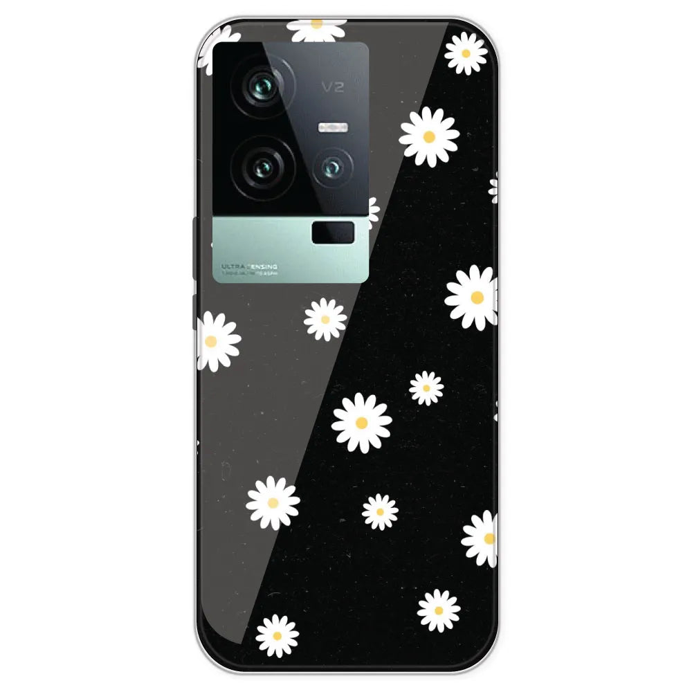 White And Black Flower - Printed Silicone Case For IQOO 11