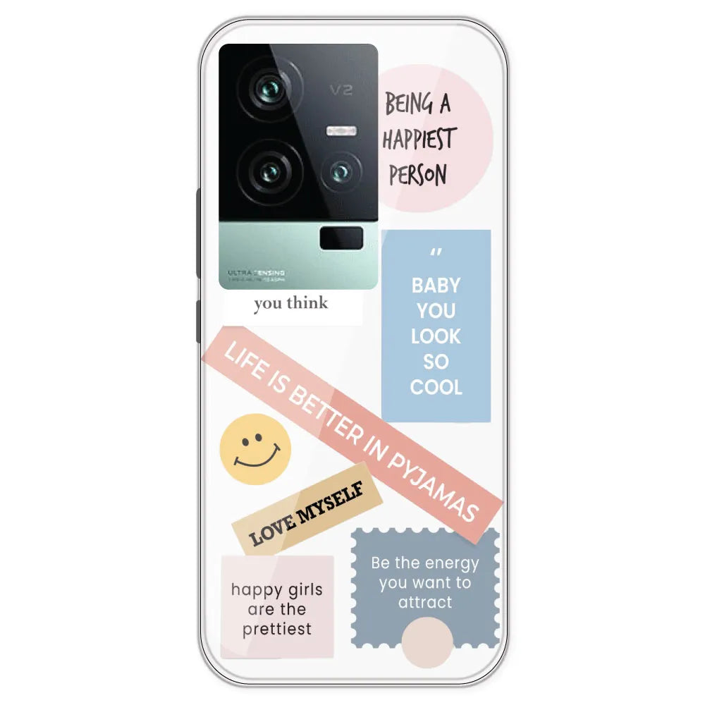 Be Happy - Clear Printed Silicone Case For IQOO 11