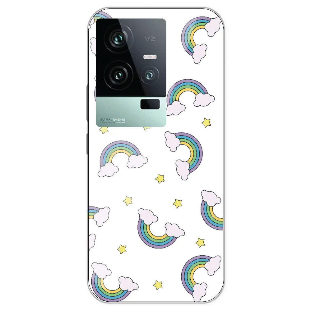 Rainbow With Clouds - Clear Printed Silicone Case For IQOO 11