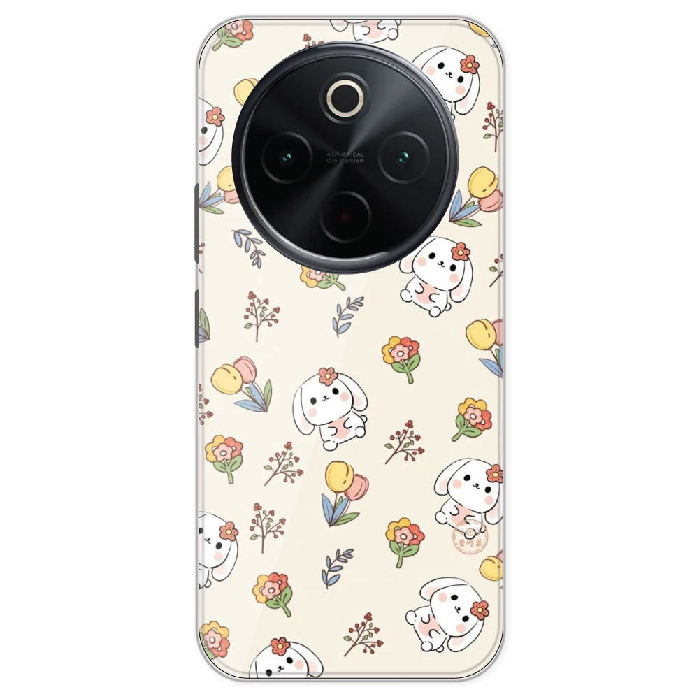 Cute Bunny And Flowers- Printed Silicone Case For IQOO Z10