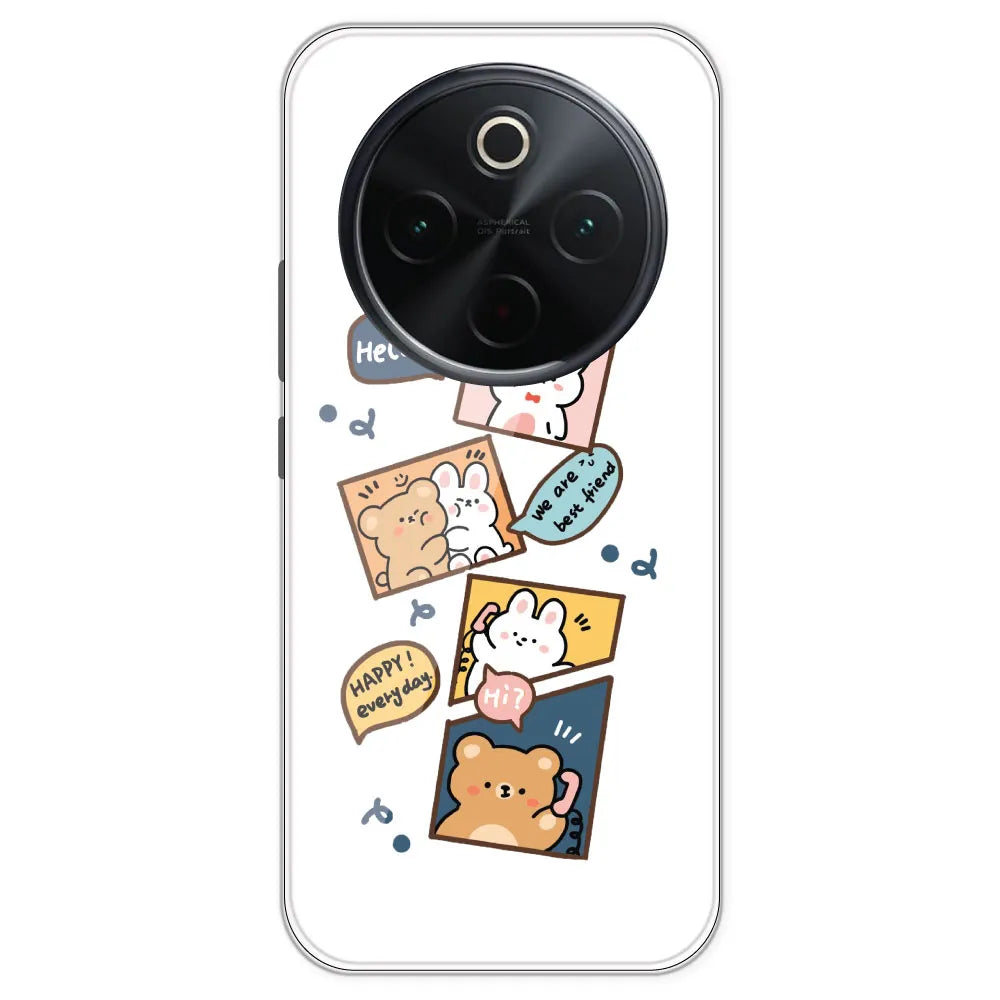 Happy Rabit And Bear - Clear Printed Silicone Case For IQOO Z10