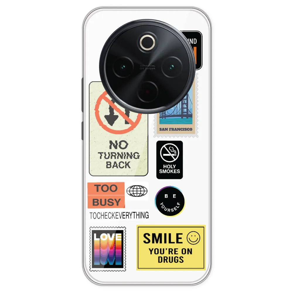Retro Labels - Clear Printed Silicone Case For IQOO Z10