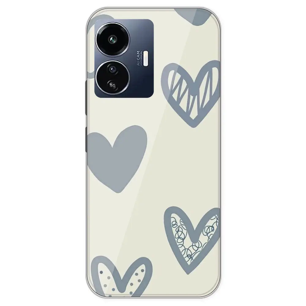 Light Blue Hearts - Printed Silicone Case For IQOO Z6 Lite