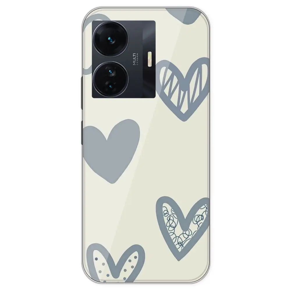Light Blue Hearts - Printed Silicone Case For IQOO Z6 Pro