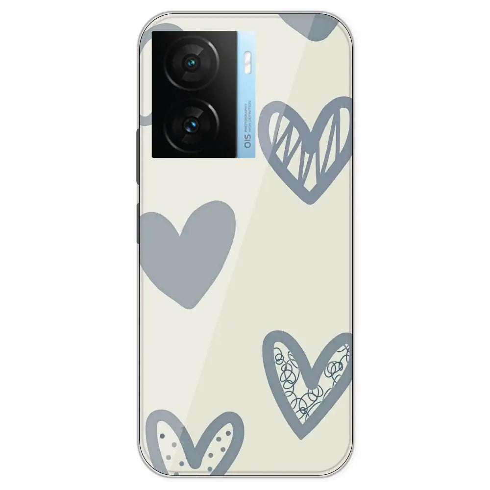 Light Blue Hearts - Printed Silicone Case For IQOO Z7S