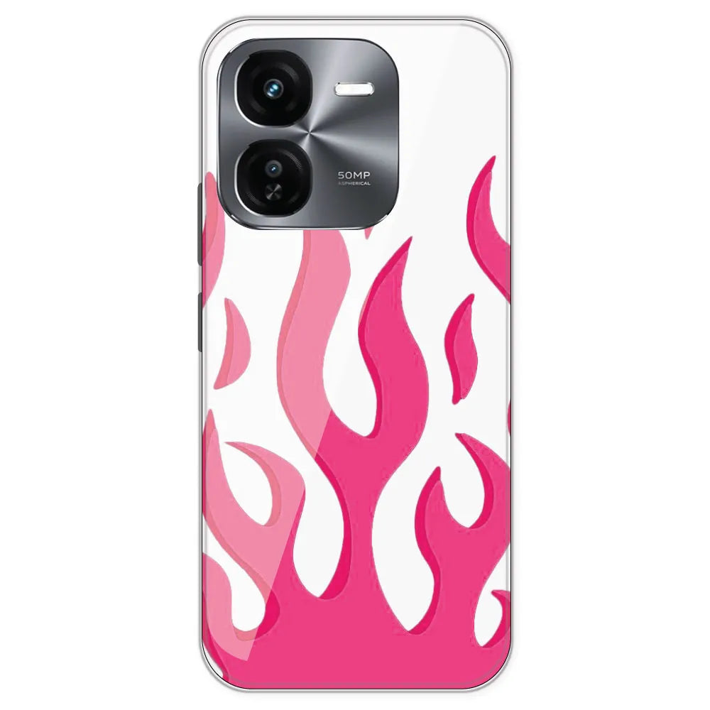 Pink Flames - Clear Printed Silicone Case For iQOO Z9X 5G