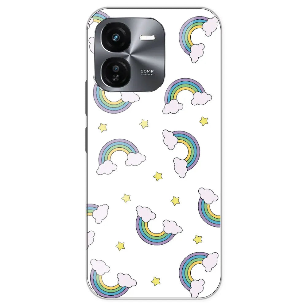 Rainbow With Clouds - Clear Printed Silicone Case For IQOO Z9X