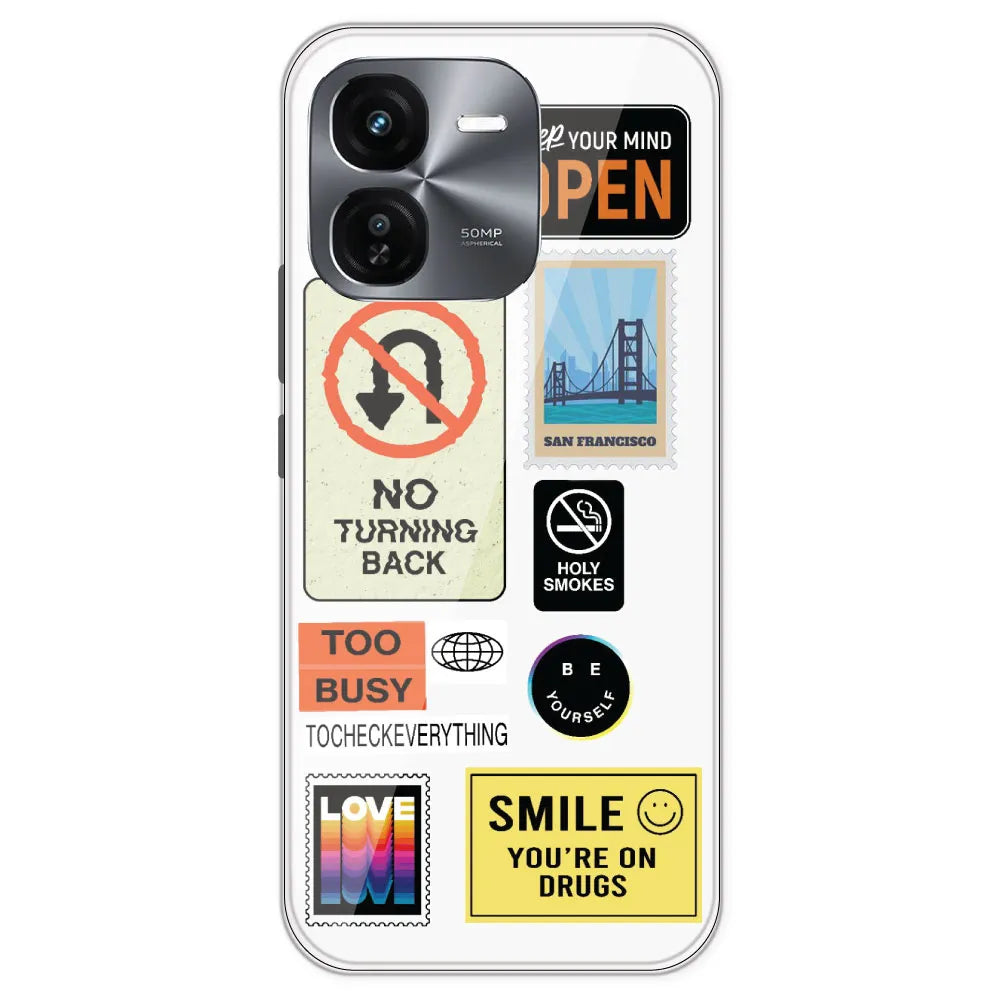 Retro Labels - Clear Printed Silicone Case For IQOO Z9X