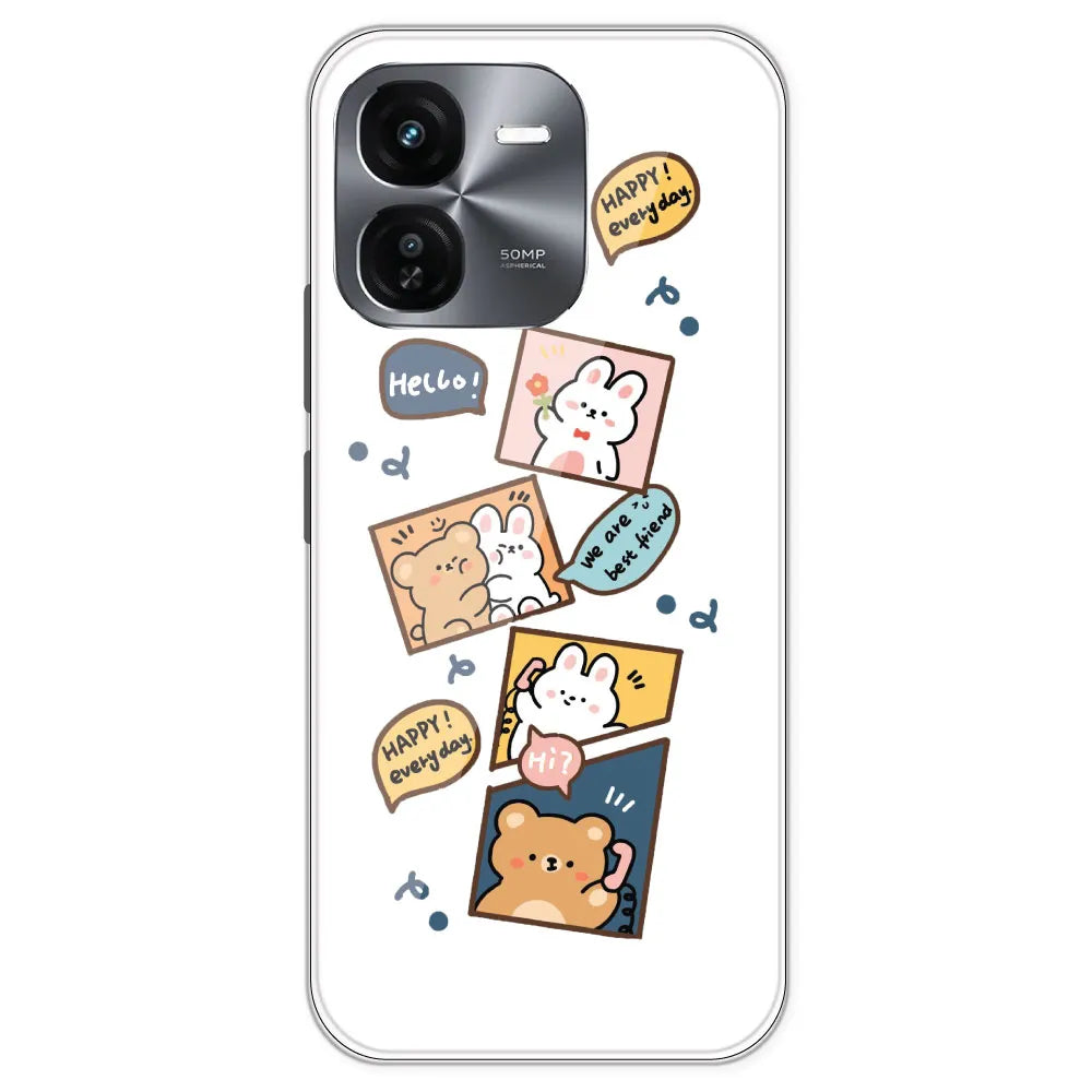 Happy Rabit And Bear - Clear Printed Silicone Case For IQOO Z9X