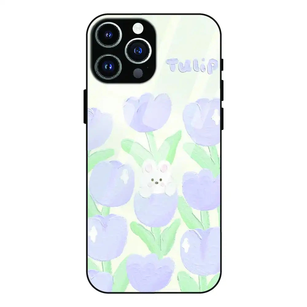 Cute Bunny Tulip - Glass Cases For Apple iPhone Models