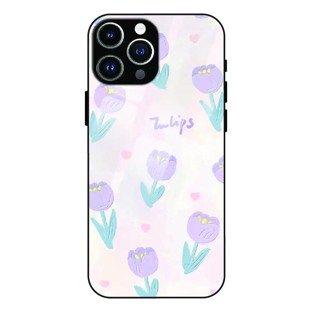 Pastel Tulip Floral - Glass Cases For Apple iPhone Models