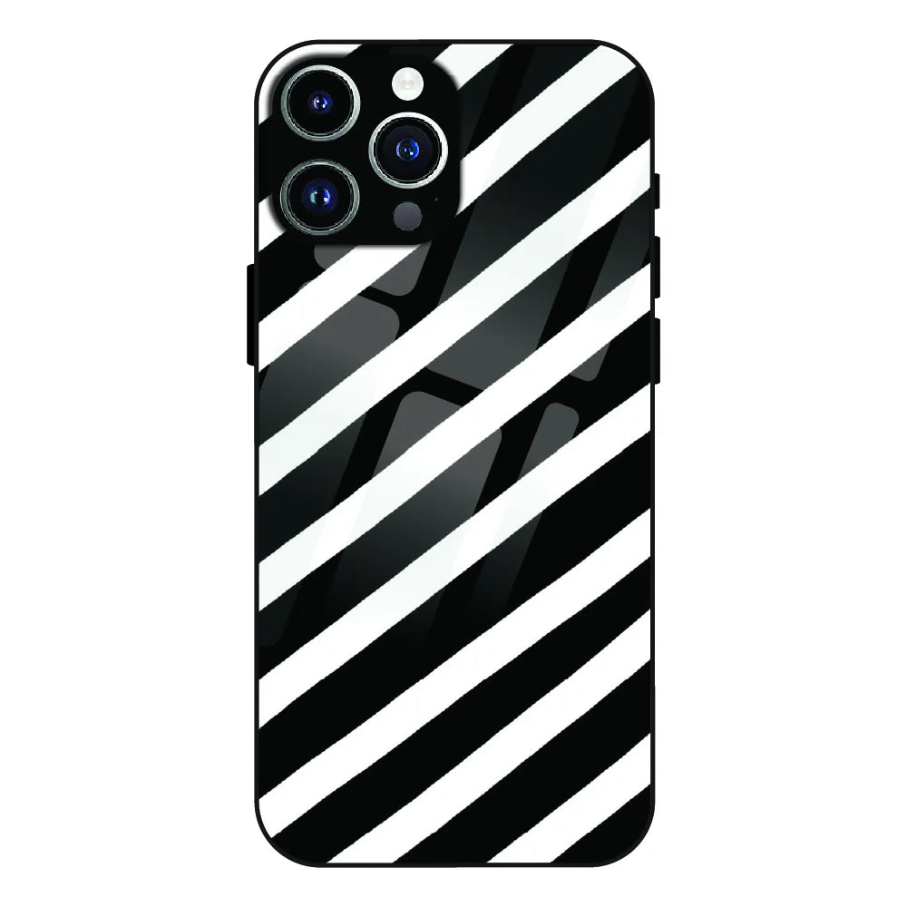 Monochrome Diagonal Stripe - Glass Cases For Apple iPhone Models