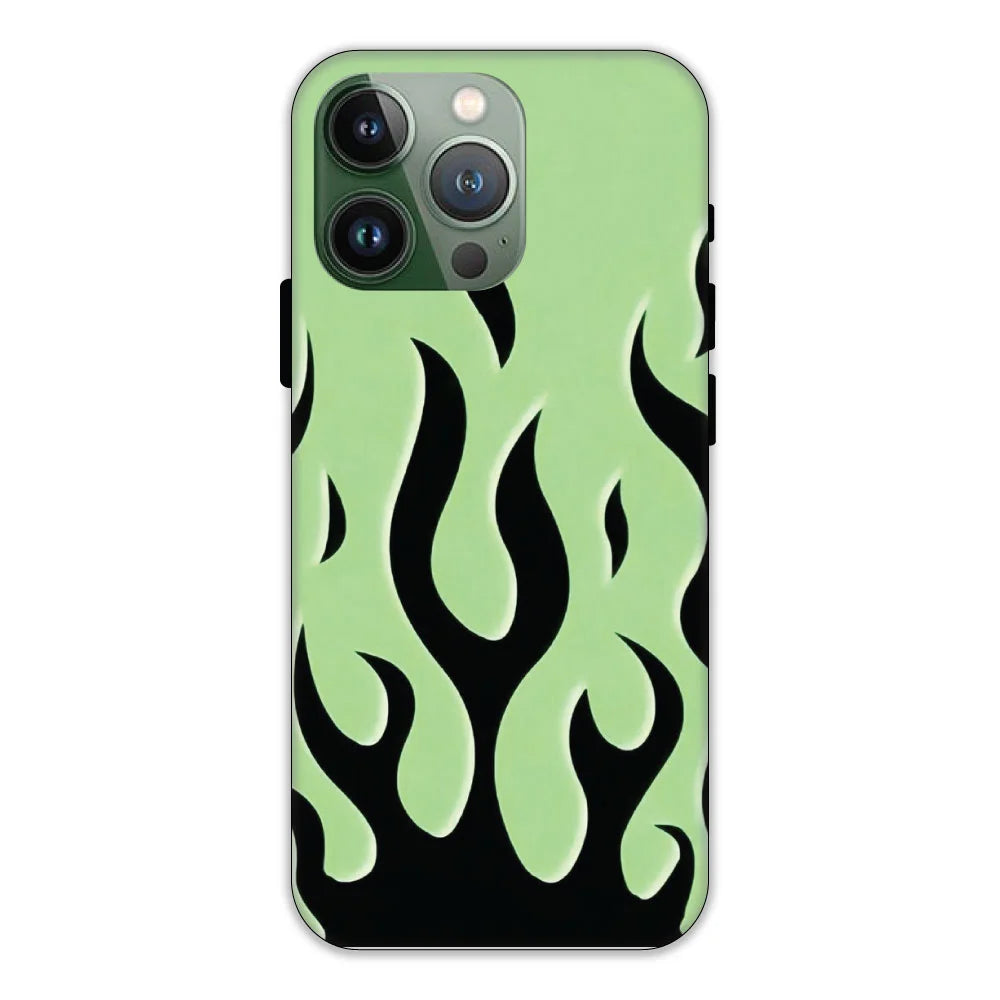 Green & Black Flames Hard Case Apple iPhone 11 Pro Max Models