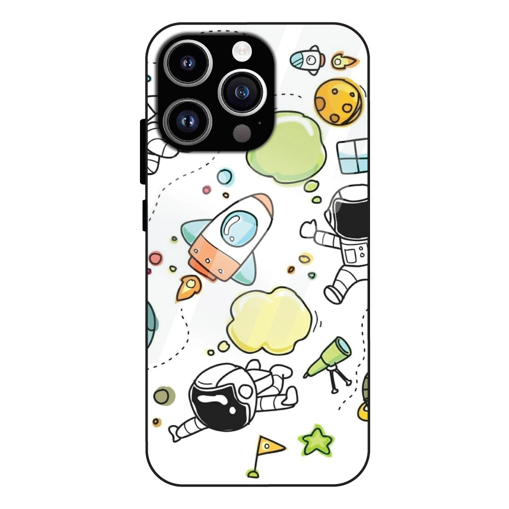 Cute Rocket & Galaxy - Glass Cases For Apple iPhone Models