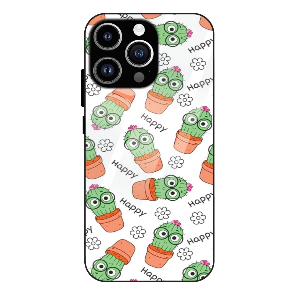 Cute Cactus Happy - Glass Cases For Apple iPhone Models