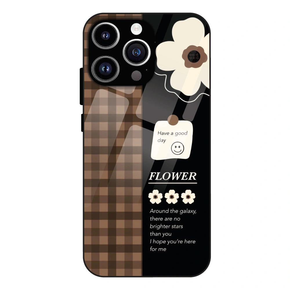 Brown Checkered Flower Quote - Glass Cases For Apple iPhone Models