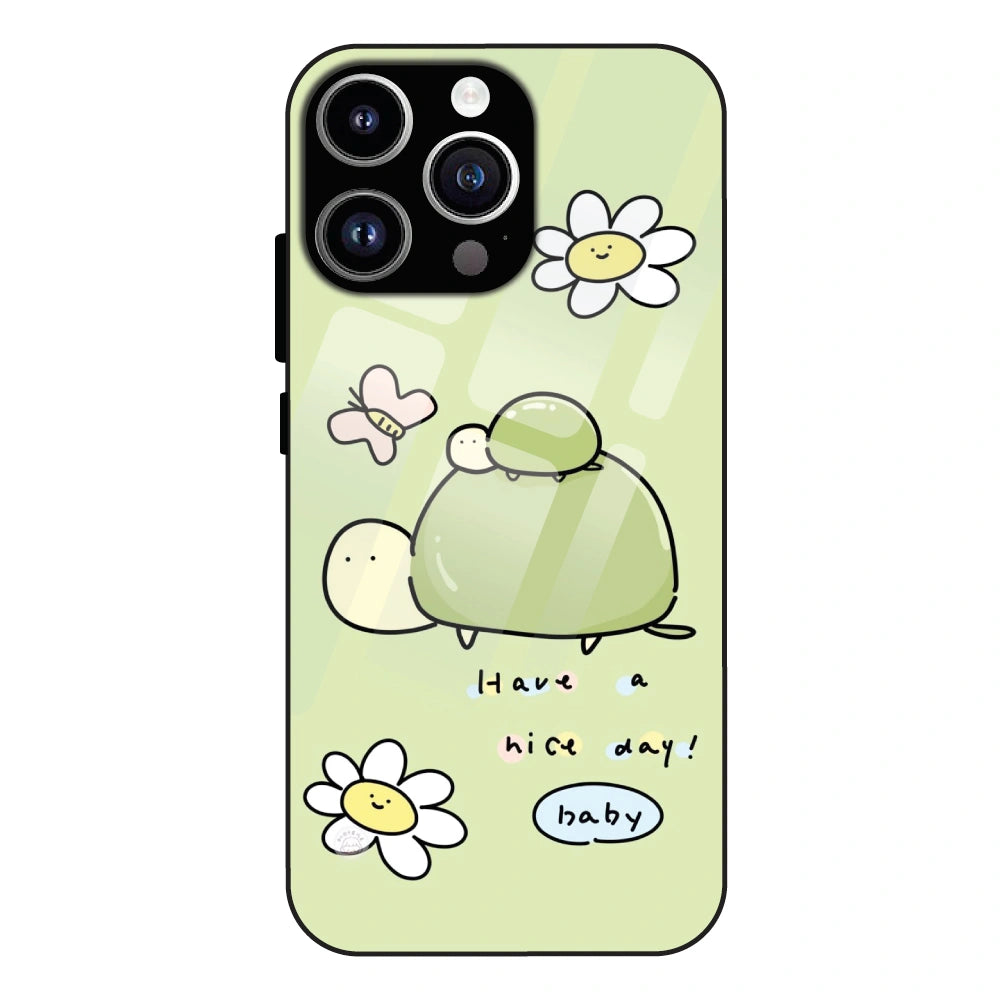Cute Turtle & Daisy “Have A Nice Day” - Glass Cases For Apple iPhone Models