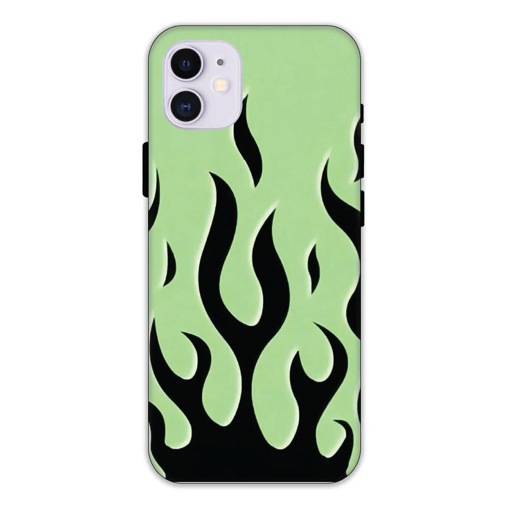 Green & Black Flames Hard Case Apple iPhone 11 Models