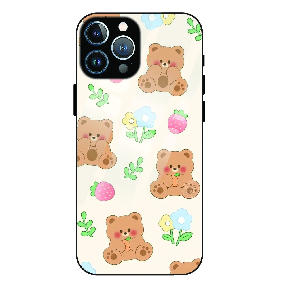 Cute Teddy Garden - Glass Case For Apple iPhone 12 Pro