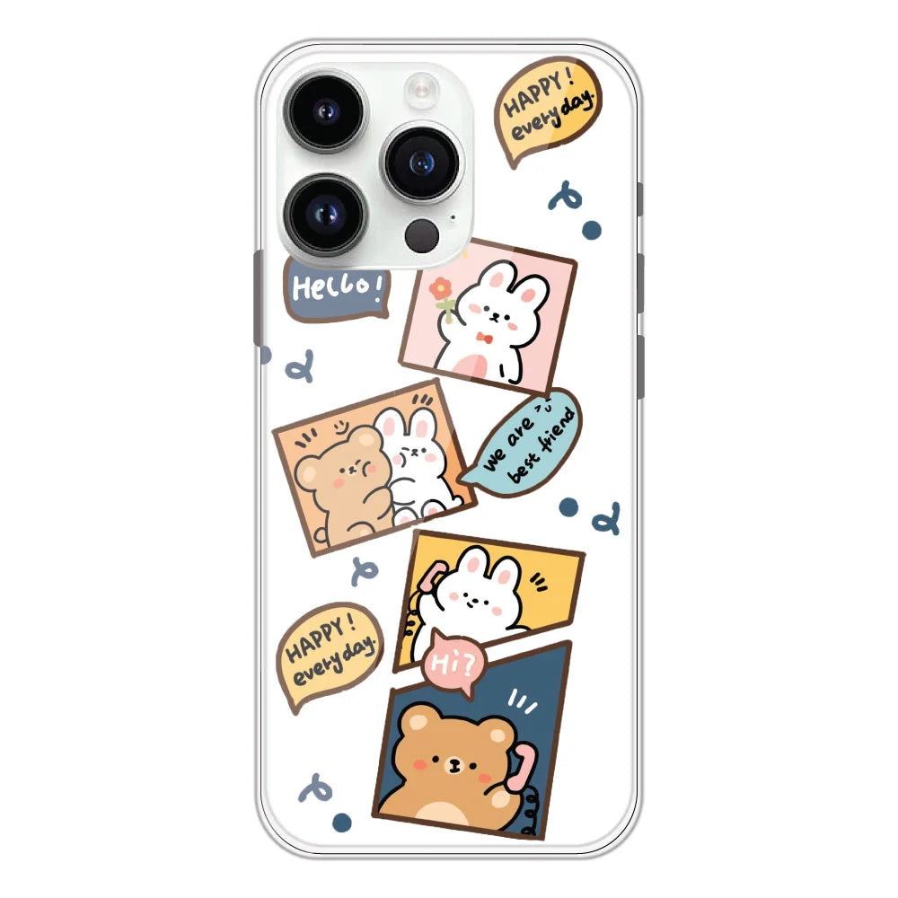 Happy Rabbit And Bear - Clear Printed Silicone Case For Apple iPhone Models- Apple iPhone 12 pro max