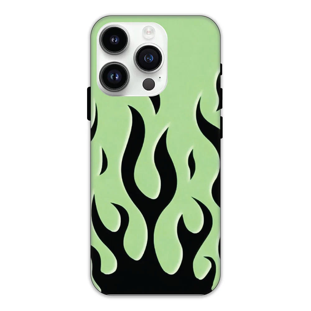 Green & Black Flames Hard Case Apple iPhone 12 Pro Max Models