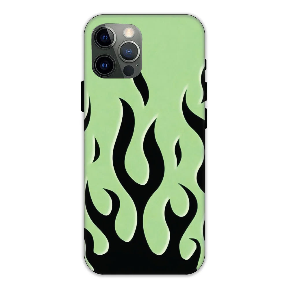 Green & Black Flames Hard Case Apple iPhone 12 Pro Models