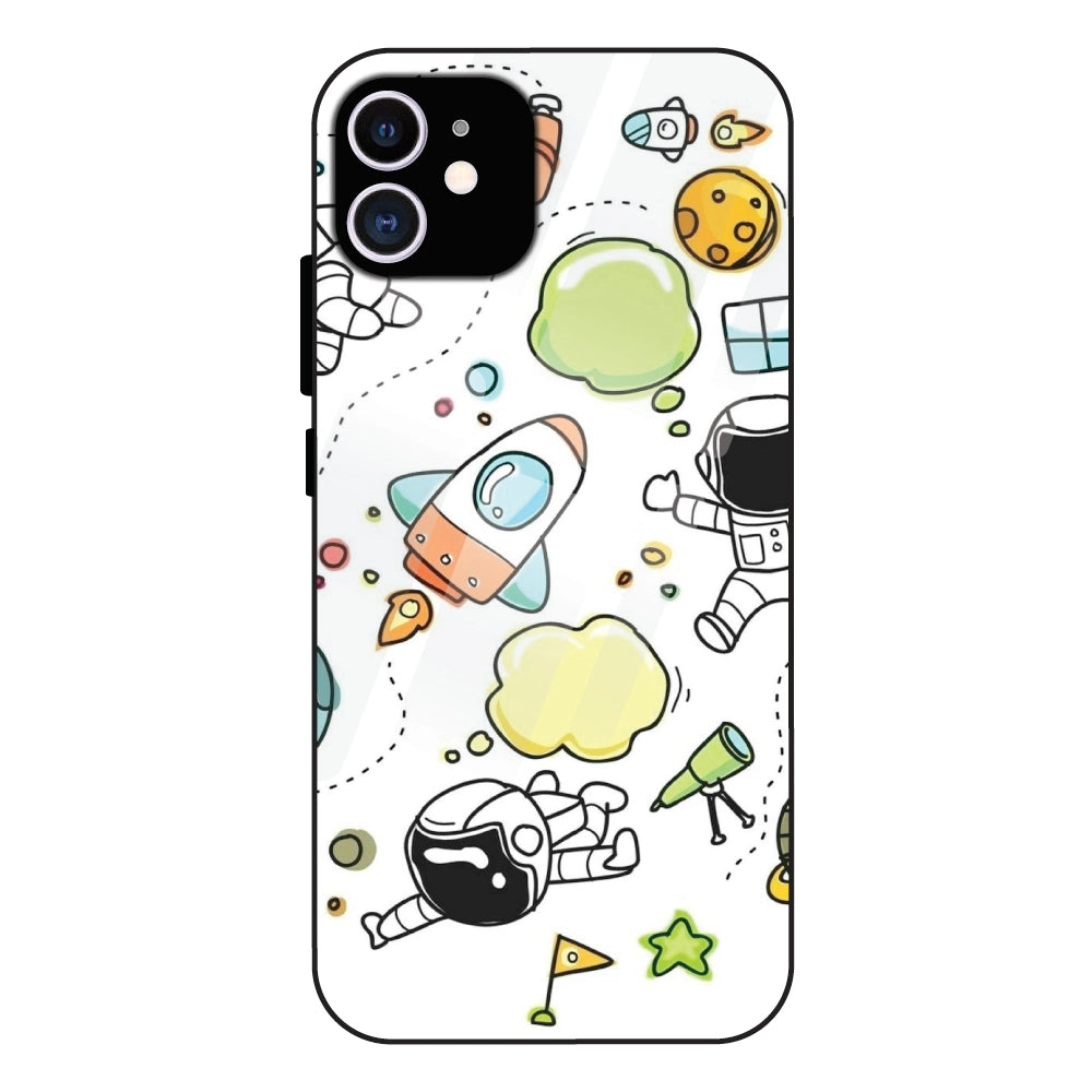 Cute Rocket & Galaxy - Glass Case For Apple iPhone 12