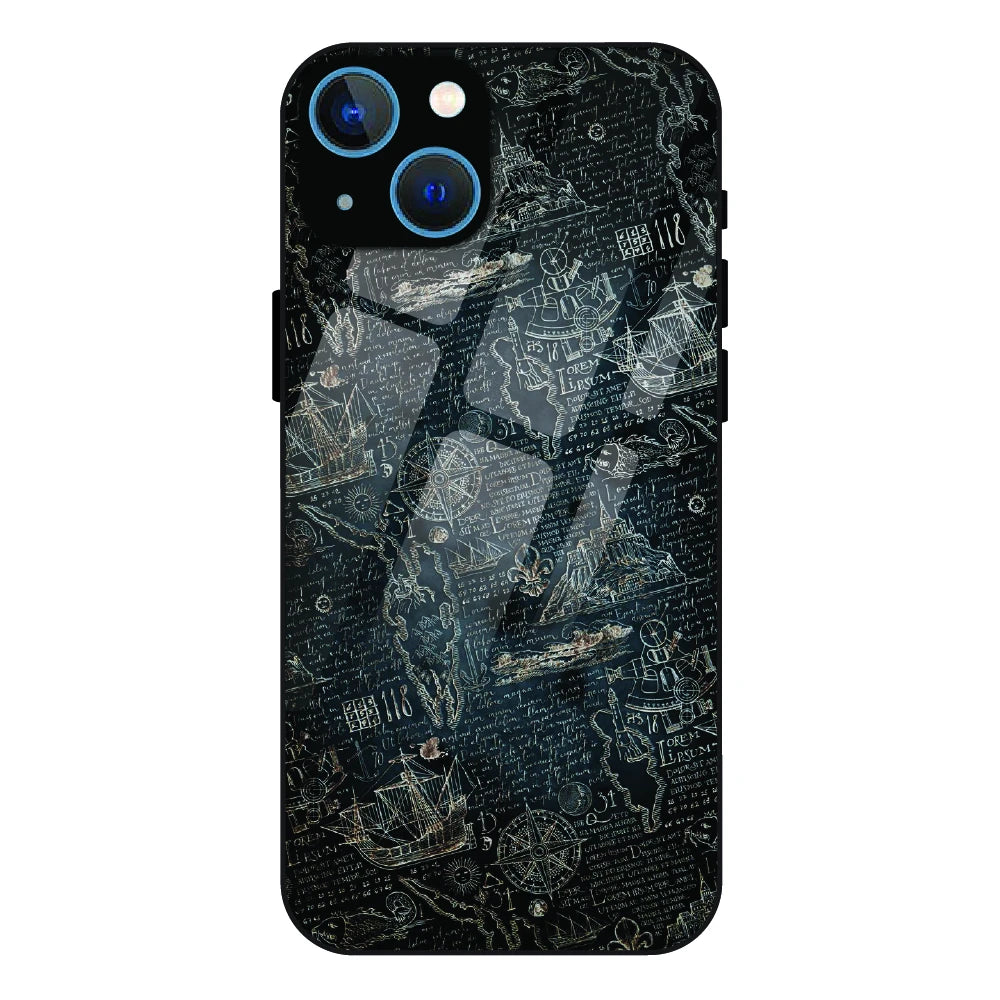 Vintage Explorer Map - Glass Case For Apple iPhone 13