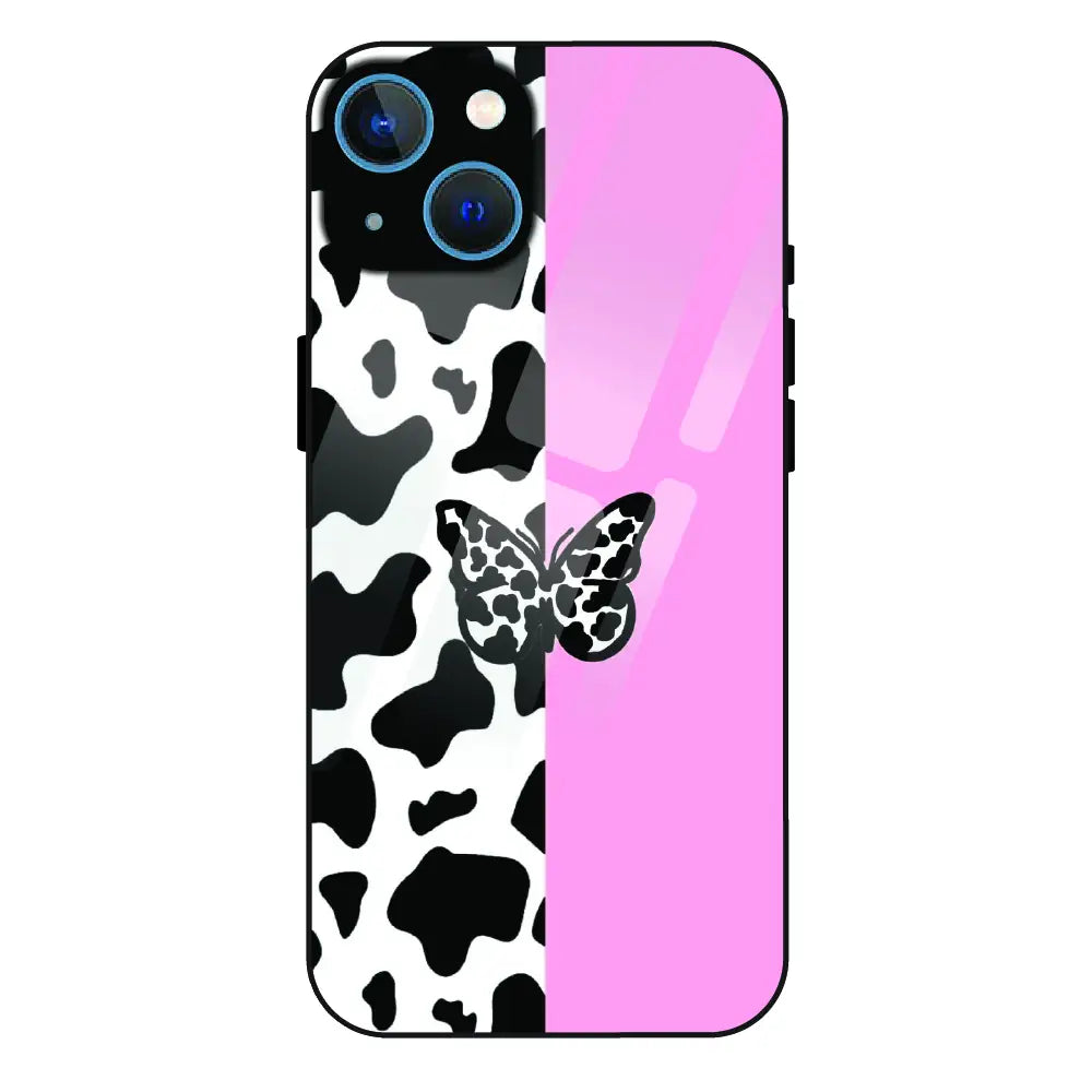 Cow Print Butterfly - Glass Case For Apple iPhone 13 Mini