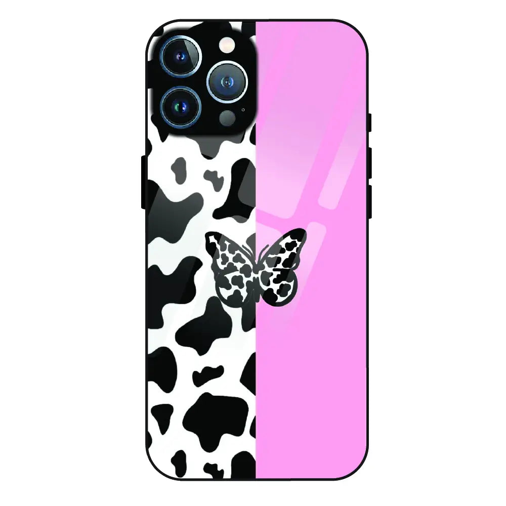 Cow Print Butterfly - Glass Case For Apple iPhone 13 Pro