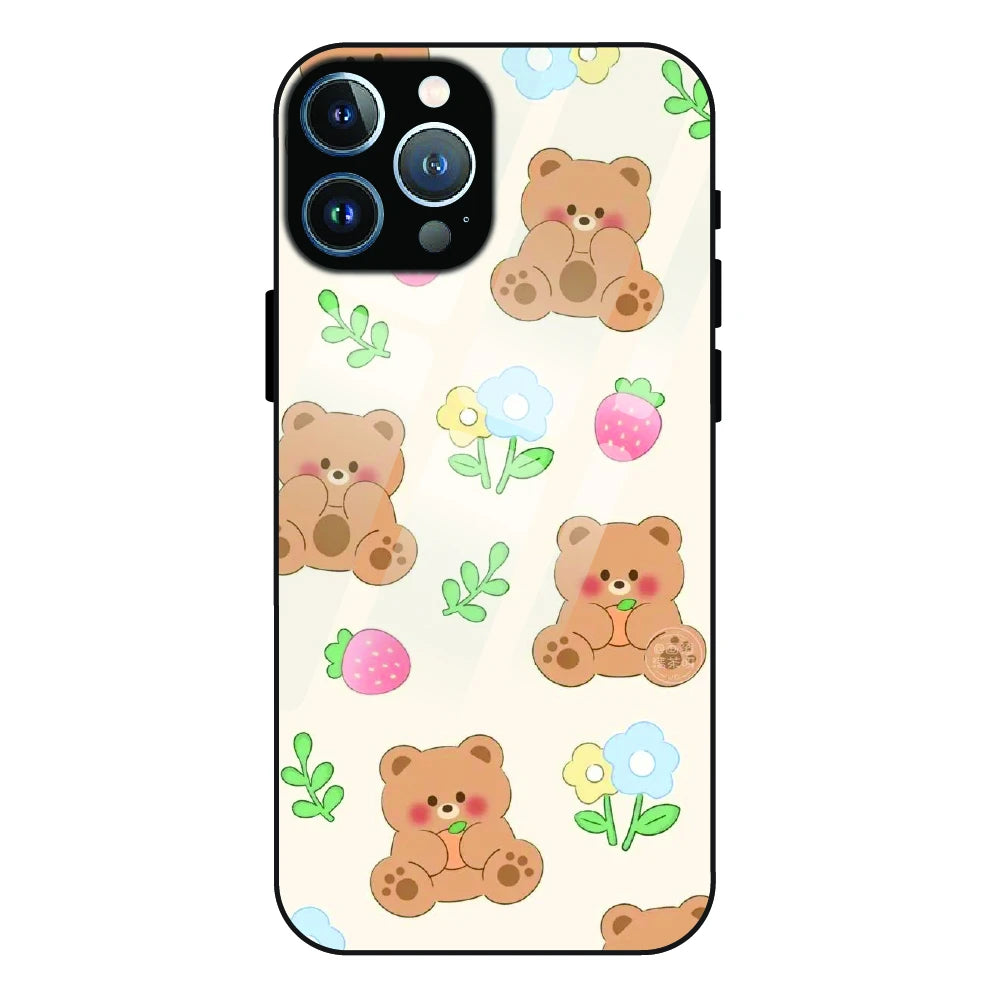 Cute Teddy Garden - Glass Case For Apple iPhone 13 Pro