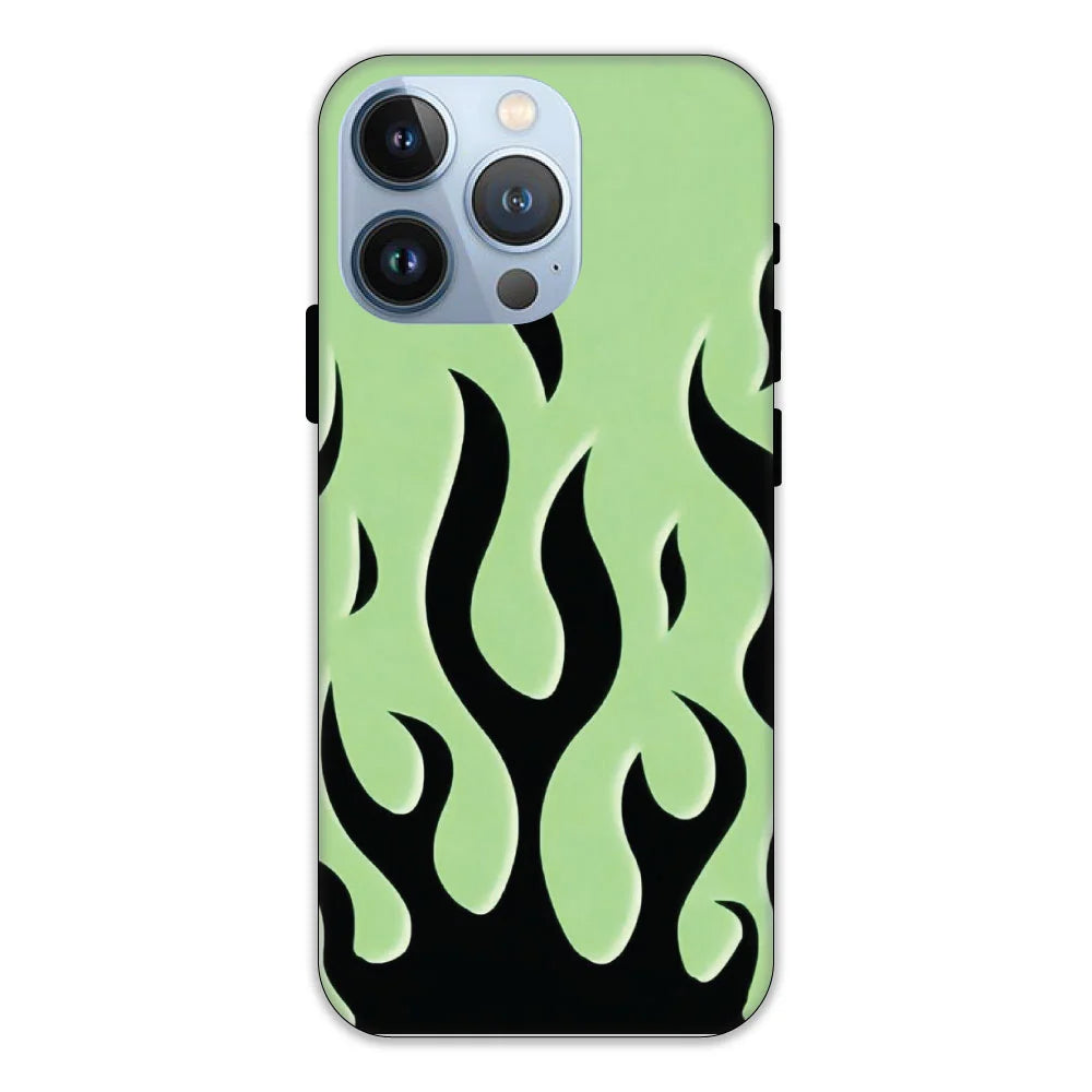 Green & Black Flames Hard Case Apple iPhone 13 Pro Models