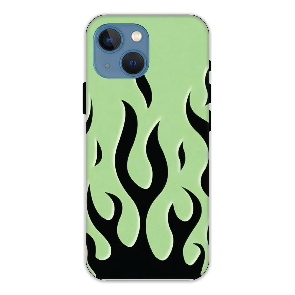 Green & Black Flames Hard Case Apple iPhone 13 Models
