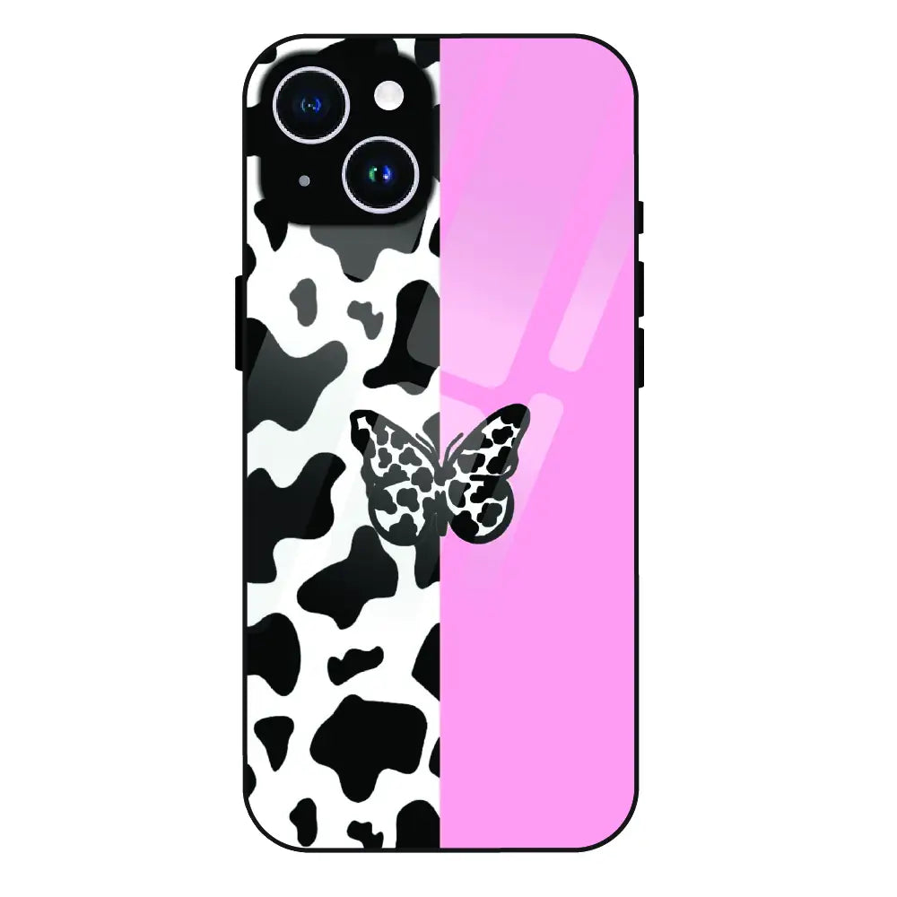 Cow Print Butterfly - Glass Case For Apple iPhone 14