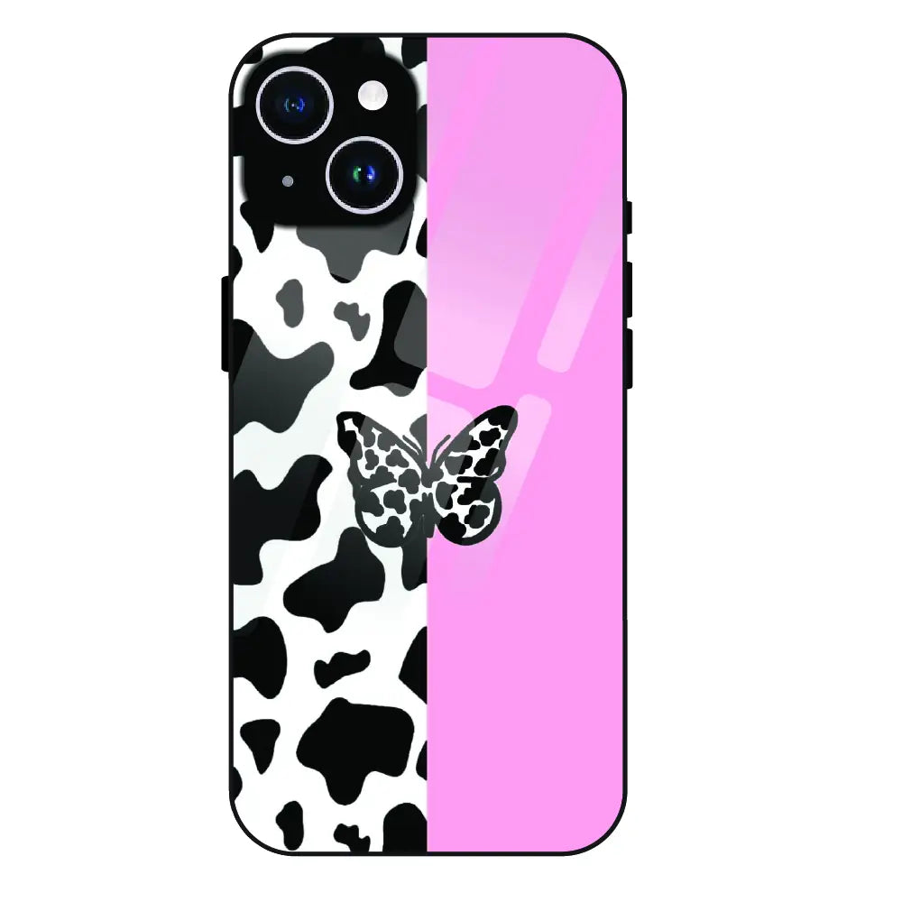 Cow Print Butterfly - Glass Case For Apple iPhone 14 Plus